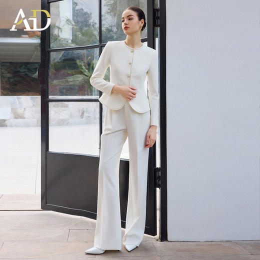 AD职业西装长裤女春季2026新款白色西装套装镶边圆领外套正装裤子 商品图1