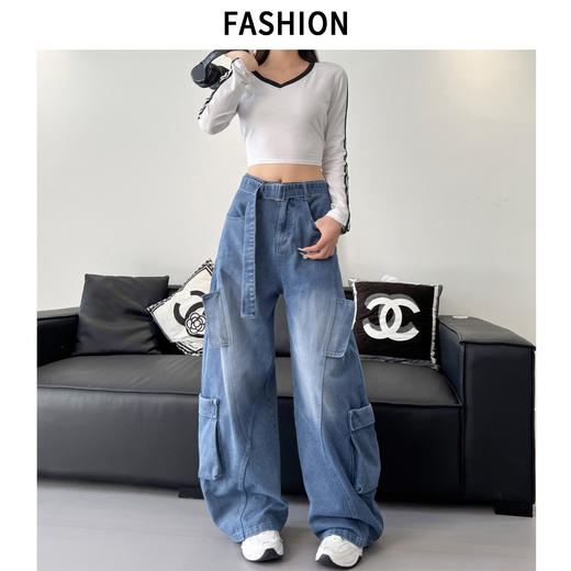 【YW】无忧购春季时尚休闲高腰显瘦水洗弯刀工装牛仔裤N090/N091（截单后3-5天发货） 商品图1