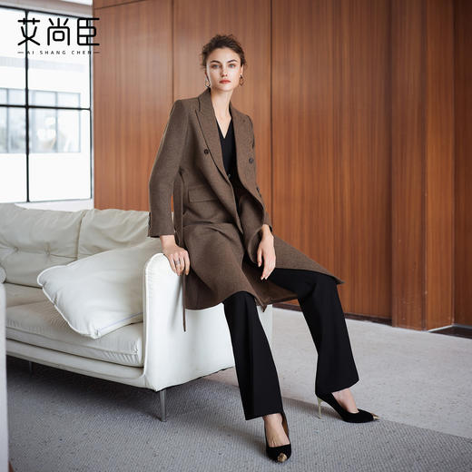 艾尚臣英伦风棕色羊毛大衣女中长款双排扣通勤毛呢外套高级感穿搭 商品图2