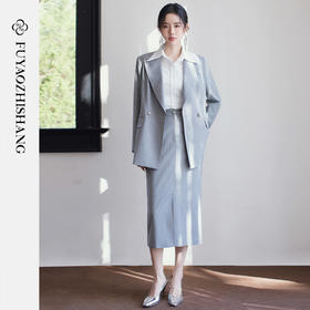 FUYAO扶摇直上 灰色条纹西装套装女春季面试宽松西服半身裙两件套