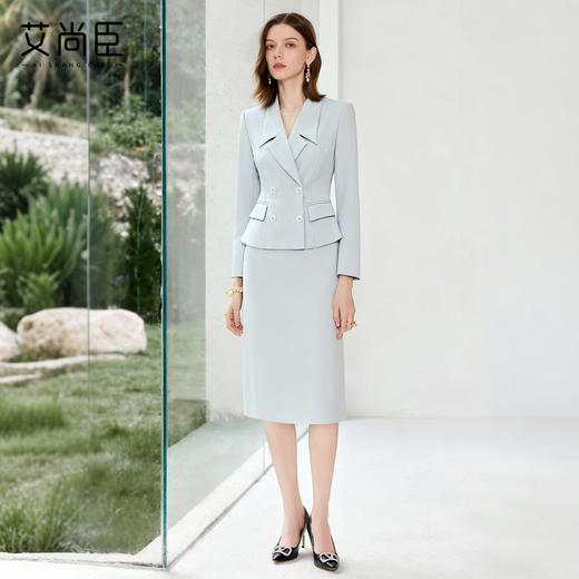 艾尚臣天空蓝时尚套装女高级感小香风西装两件套气质正式场合穿搭 商品图0
