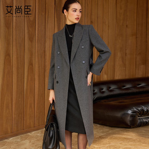 艾尚臣羊毛呢大衣女冬季中长款双排扣通勤职业装气质西装毛呢外套 商品图0
