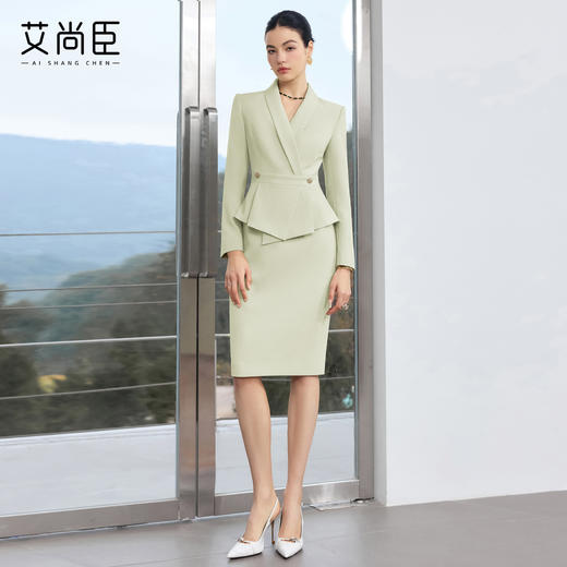 艾尚臣销售职业装工装浅绿西装连衣裙女收腰气质职业装工作服团服 商品图3