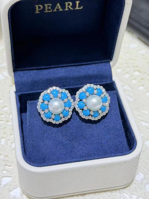 ⁶绝美925【akoya绿松石】耳钉  8-9mm无调色，施华洛世奇水钻，出证书，24小时鉴赏期【香港】SS06-QTT-XGZZ 商品图0