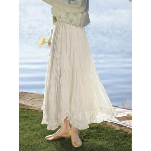 鹿向南「心动邂逅」杏色半身裙女春季法式巨好看A字褶皱花苞裙子 商品图2