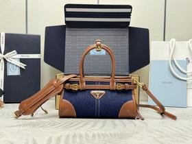 普拉达 SoftLux牛仔布配牛皮 保龄球 mini（LZ）