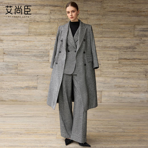 艾尚臣【织梦罗绮】老钱风西装外套女秋冬人字纹羊毛商务职业套装 商品图3