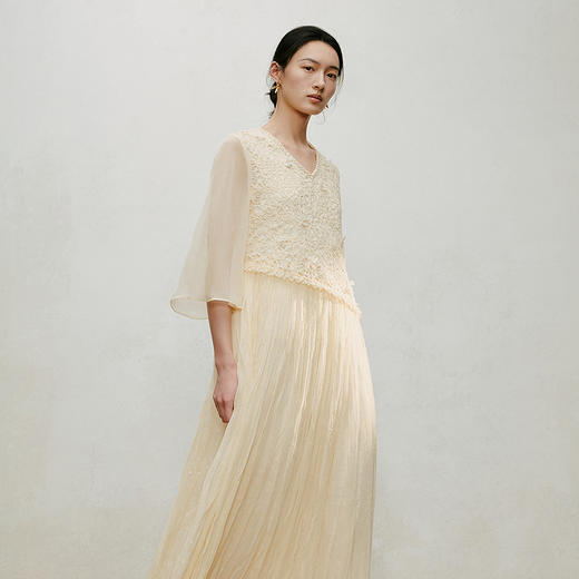 【林栖设计小店】手工钉花|优雅多色刺绣蕾丝宽松2026夏新款百褶连衣裙1962134 商品图7