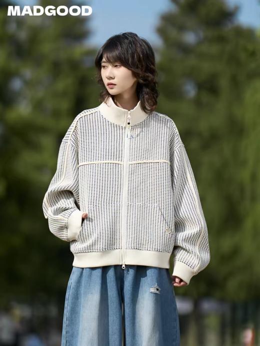 马得工地/MDGDWY212107/肌理撞色立领开衫卫衣 商品图0