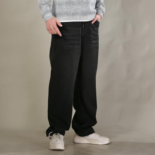 DRONKOO 2026 抽绳松紧腰前双破骨猫须喷色中厚卫裤长裤 商品图1