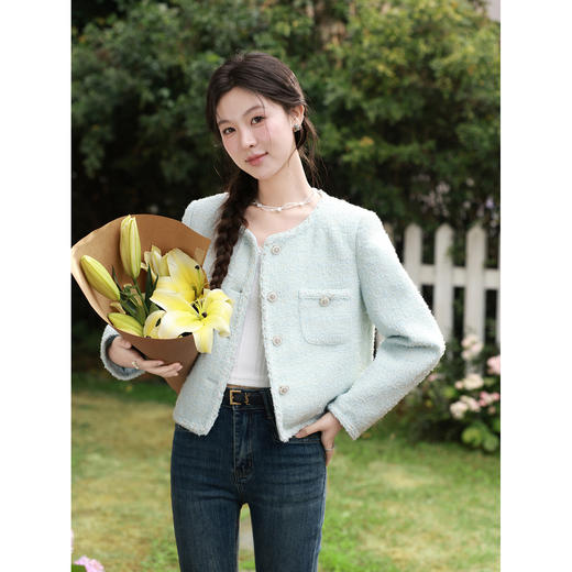 鹿向南「春日香颂」小香风浅蓝色短外套女春季小个子气质开衫上衣 商品图1