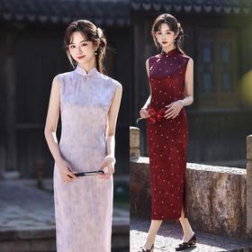 港风无袖仿醋酸长款高级感宴会旗袍2026春夏款年轻新中式旗袍299536