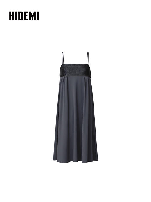 HIDEMI 设计感油蜡皮拼接垂感吊带连身裙 商品图6