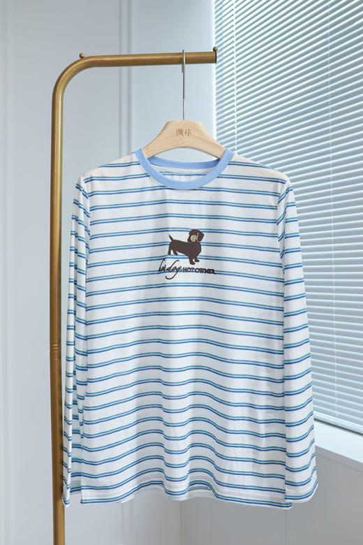 时髦趣味修狗条纹T恤 商品图0