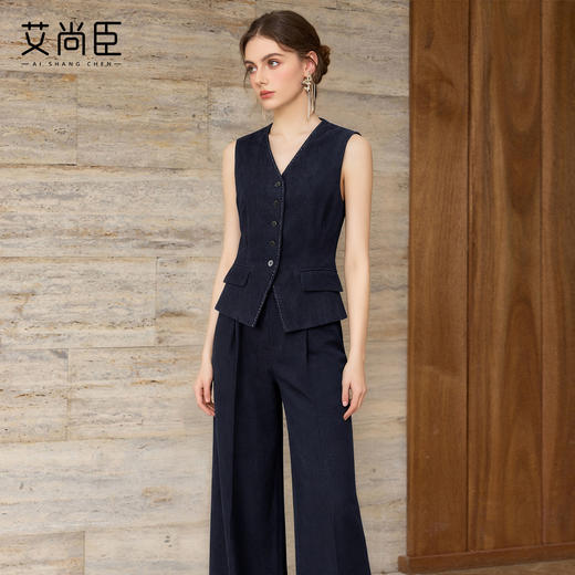 艾尚臣老钱西装套装女冬季通勤纹理西服职业装阔腿裤三件套极简风 商品图4
