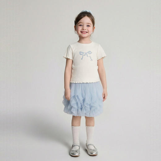 笛莎/Deesha 2026年夏季新款女童小童木耳边小图案T恤 商品图2