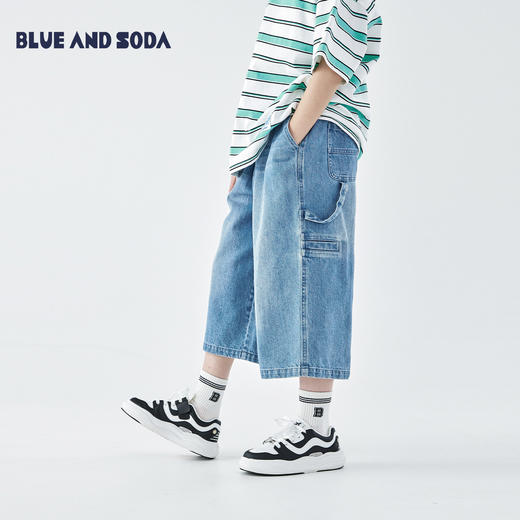 蓝汽水2026夏季新款男童休闲裤青少年美式复古做旧牛仔七分短裤 商品图0