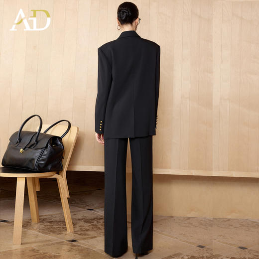 AD气质老钱风黑色双排扣西装套装女职业装阔形商务正装长裤2026春 商品图4