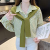 【韩版假两件披肩衬衫】春季 气质宽松显瘦衬衣 设计感条纹长袖女上衣  商品缩略图2