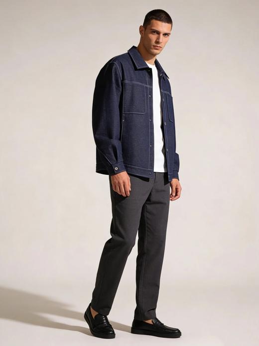 【利落翻领 大口袋设计 复古感直接拉满】挺括有型情侣仿牛仔夹克衬衣（E50-G6683） 商品图1