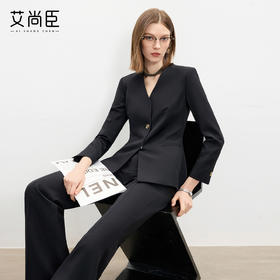 艾尚臣复古西装套装女冬高级感黑色西服两件套优雅主义正装两件套