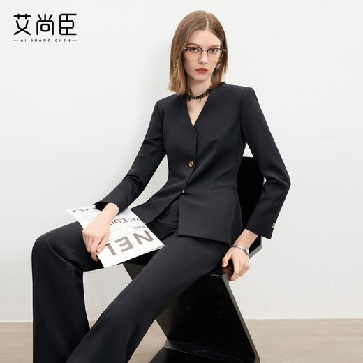 艾尚臣复古西装套装女冬高级感黑色西服两件套优雅主义正装两件套 商品图0