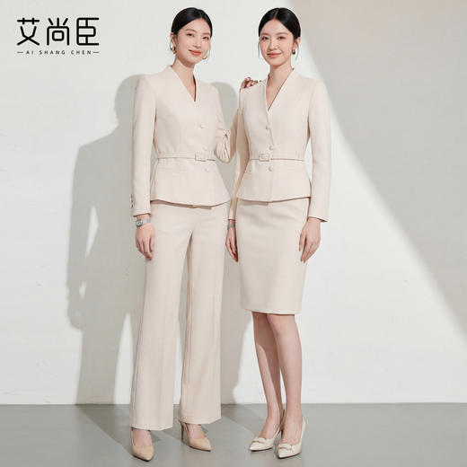 艾尚臣职业套装女春季新款卡其色西装两件套装高级感正装面试工装 商品图1