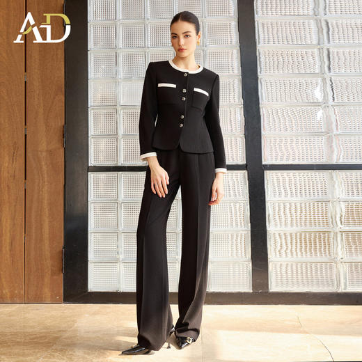 AD酒店经理职业套装女长袖西装套装黑色气质短外套2026新款直筒裤 商品图1