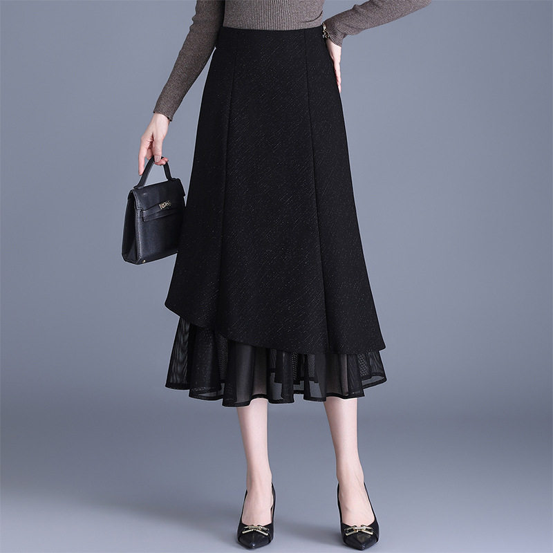 「自」全新升级【铂金会员128/天猫169/差价41】(13949)洛诗琳气质网纱拼接鱼尾半身裙2026春季新款高腰显瘦A字裙13949