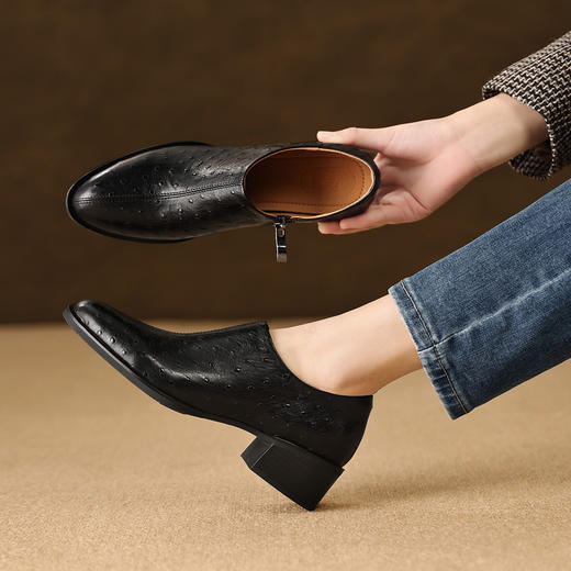 【预售5天】法式深口单鞋女春秋新款侧拉链通勤复古小皮鞋LG&904-1673 商品图3