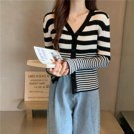 【经典条纹元素❗百搭不挑风格】秋季新款显瘦条纹针织长袖开衫衣女。rg 商品图1