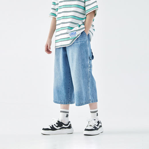 蓝汽水2026夏季新款男童休闲裤青少年美式复古做旧牛仔七分短裤 商品图4