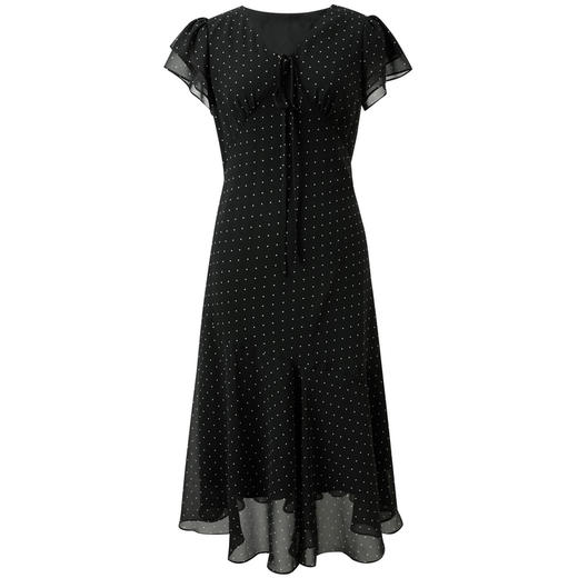 三彩2026春季新款法式波点小黑裙V领A字雪纺裙连衣裙荷叶袖长裙M 商品图4