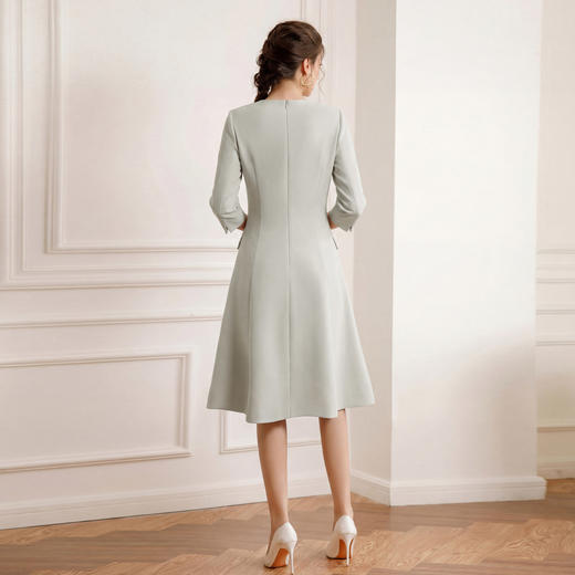 艾尚臣氧气少女治愈芦苇绿连衣裙女七分袖中长款显白气质A裙通勤 商品图4