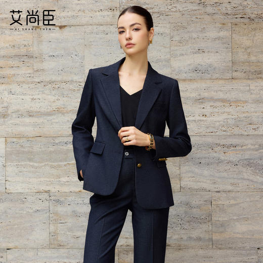 艾尚臣老钱风藏青色西装套装女西服两件套职业装商务通勤气质女装 商品图3