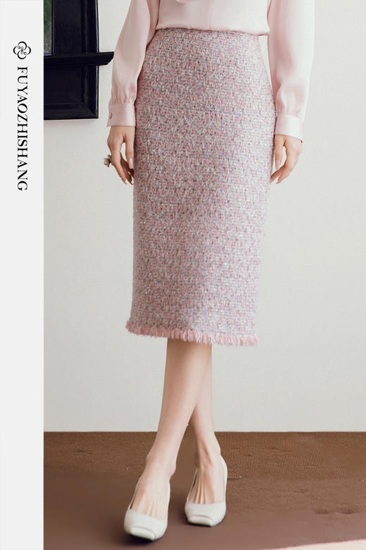 FUYAO扶摇 【长期实用主义】复古粗花呢半身裙女小香风时尚设计感 商品图5