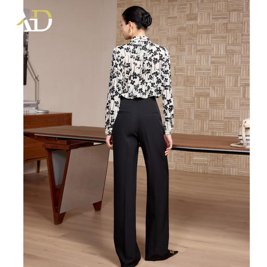 AD高级感长袖花衬衫女春2026新款通勤穿搭职业衬衣黑色裤子两件套 商品图4
