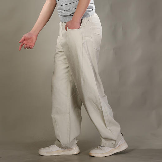 DRONKOO 2026 抽绳半松紧口袋脚口斜破缝喷色做旧中厚牛仔长裤 商品图2