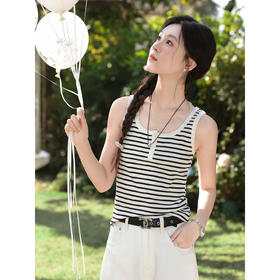 鹿向南「线条序曲」条纹无袖吊带背心女春新款修身显瘦叠穿小上衣