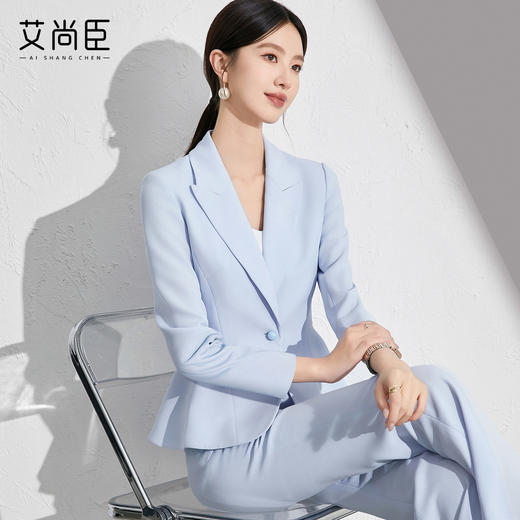艾尚臣浅蓝色西装套装女修身职业装高级感职场商务正装主持工作服 商品图2