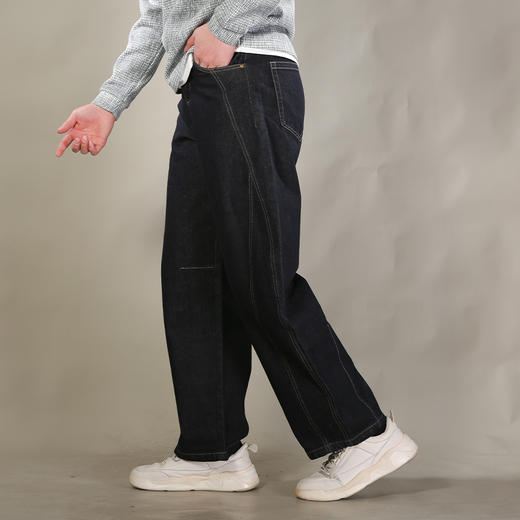 DRONKOO 2026 内抽绳半松紧前交叉破骨普洗弯刀型中厚牛仔长裤 商品图2