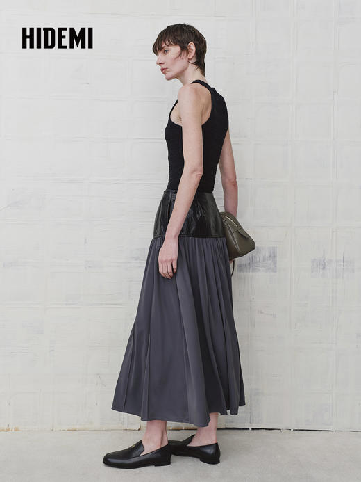 HIDEMI 设计感油蜡皮拼接套装垂感长裙半身裙 商品图4
