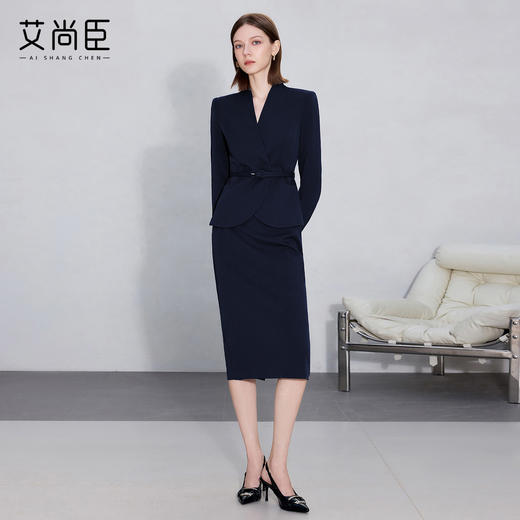 艾尚臣藏青色西装套裙女2026新款商务风长袖显瘦气质通勤ol职业装 商品图1