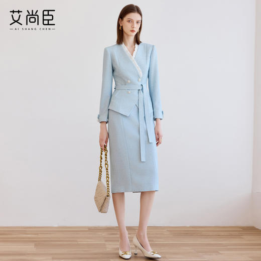 艾尚臣晨曦蓝西装套装女高端精致女职业装商务通勤厚西服两件套冬 商品图3
