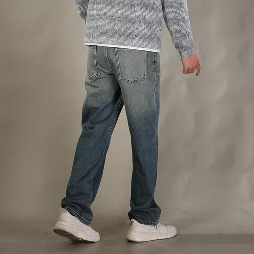 DRONKOO 2026 正常腰上下渐变复古洗水中厚牛仔长裤 商品图3