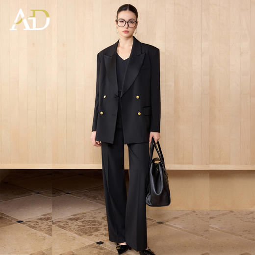 AD气质老钱风黑色双排扣西装套装女职业装阔形商务正装长裤2026春 商品图3