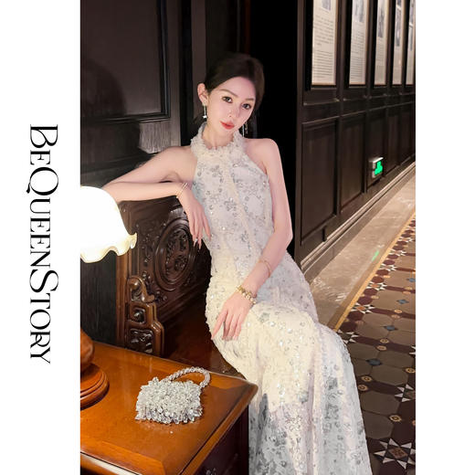 【孤品样衣，不退不换】【璀璨盛夏】浪漫鱼骨蕾丝镂空挂脖礼服鱼尾裙 商品图3