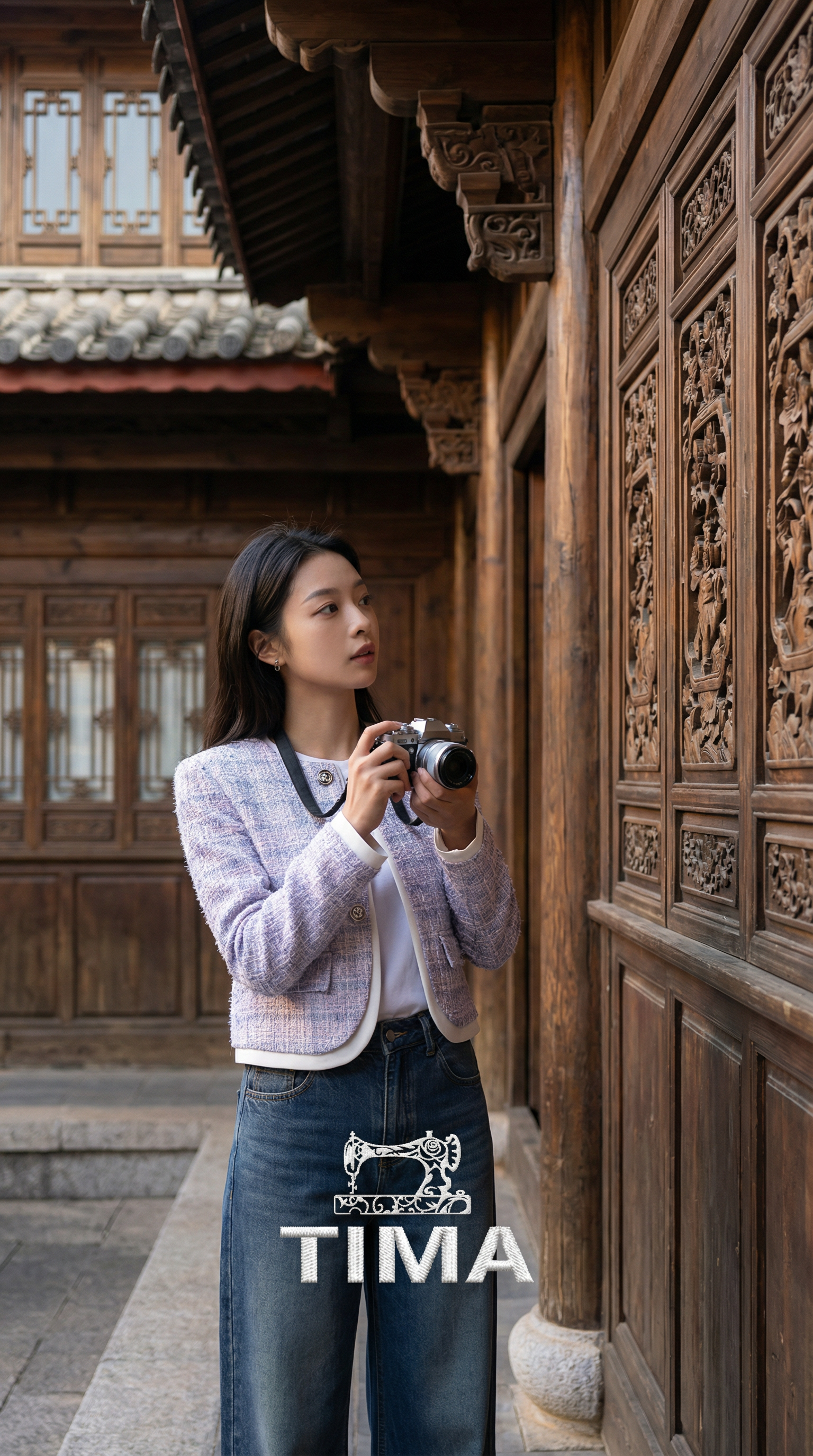 圆领单排三粒扣拼色小香外套