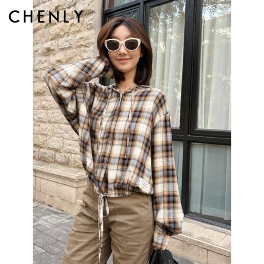 尘衣｜26SS撞色格子减龄薄款连帽抽绳外套 商品图0