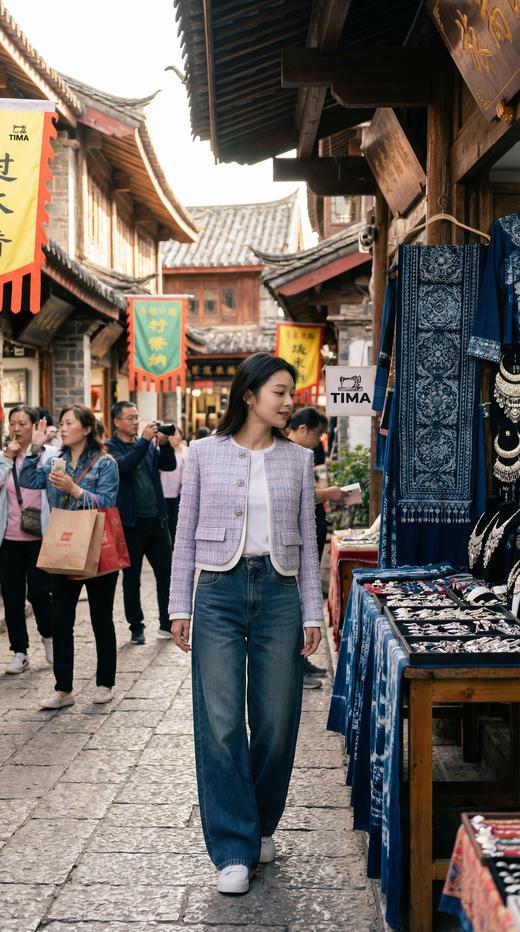 圆领单排三粒扣拼色小香外套 商品图4